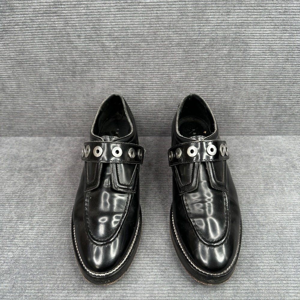 Sandro Paris Black Leather Grommet Monk Strap Chunky Heel Loafers Size 39 - Picture 6 of 12